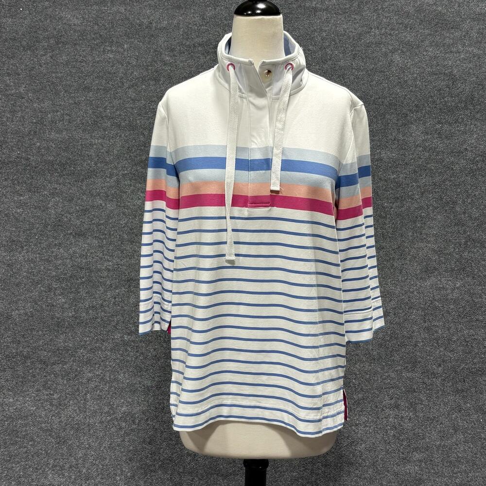 Tribal Sport Shirt Womens Medium White Stripe High Neck 3/4 Sleeve Tunic Top